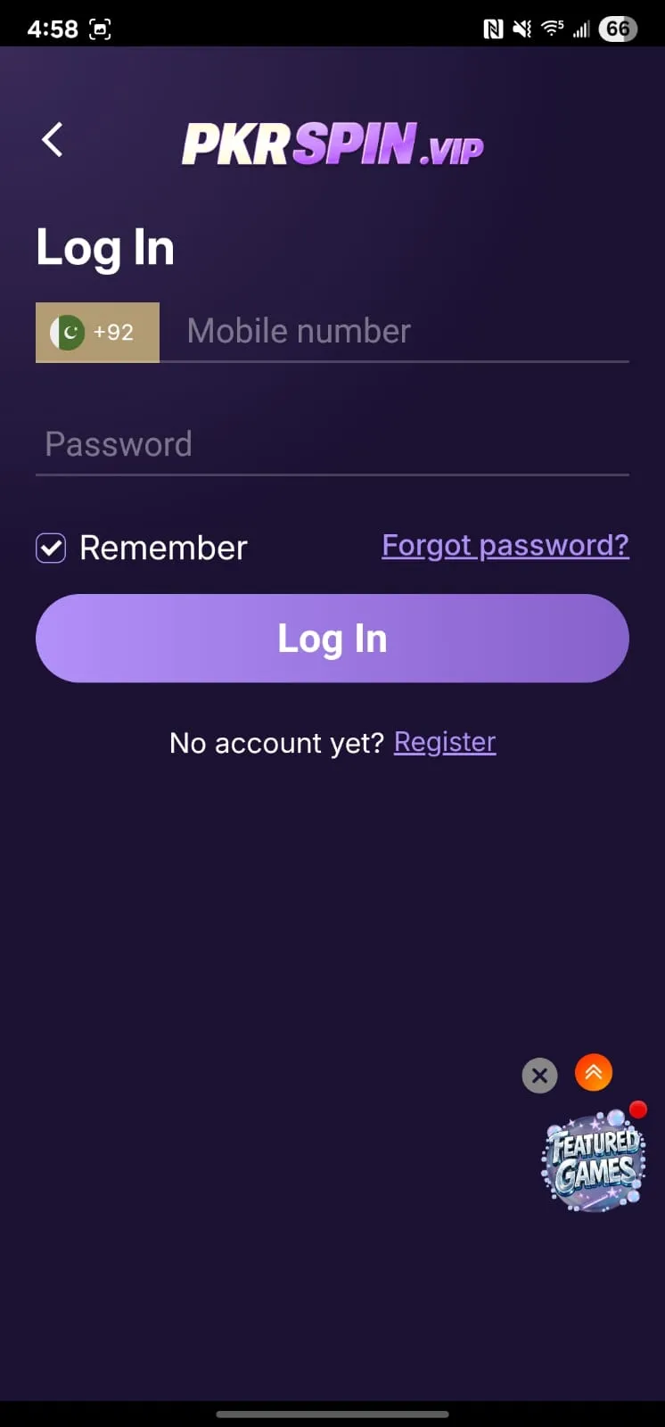 Pkr Spin login for Android